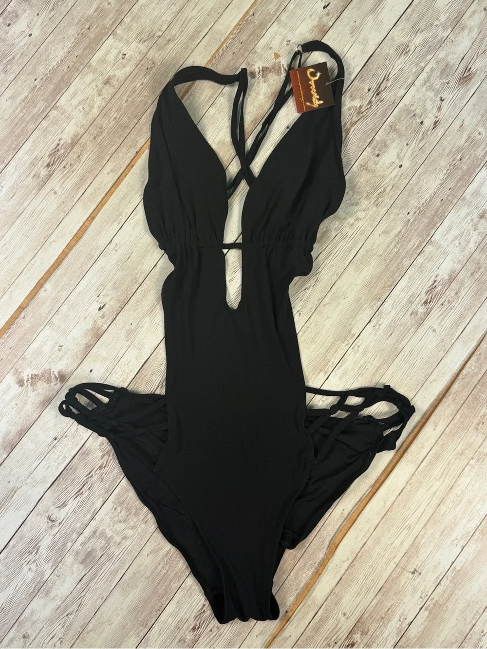 Black Kids One-Piece Swimsuit with Strappy Sides